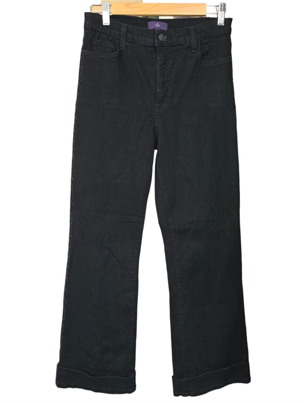 NYDJ Wide Leg Cuffed Black Jeans Lift & Tuck Technology Made In USA Size 6